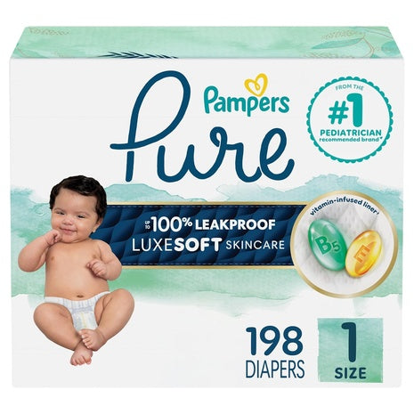 198 Size 1 Pampers Pure Diapers