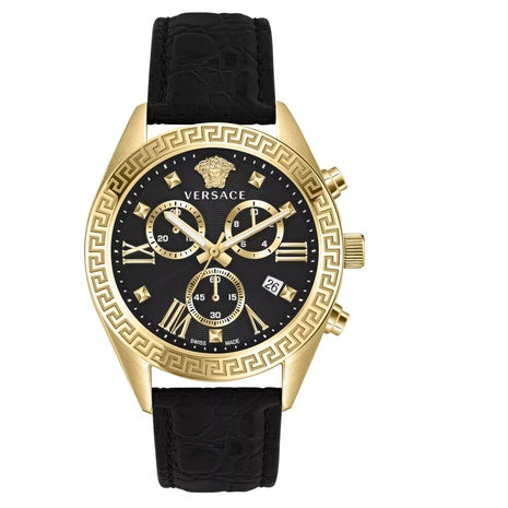 Versace Women's Chronograph Greca Black Leather Strap Watch