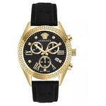 Versace Women's Chronograph Greca Black Leather Strap Watch