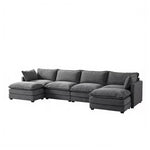 148" 4-Seat L-Shaped Modular Sectional Sofa W/ 2 Ottomans (Dark Grey) + $150 Kohls Cash
