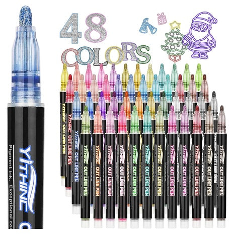48 Metallic Glitter Outline Markers