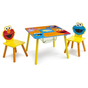 Sesame Street Wood Kids Storage Table and Chairs Set