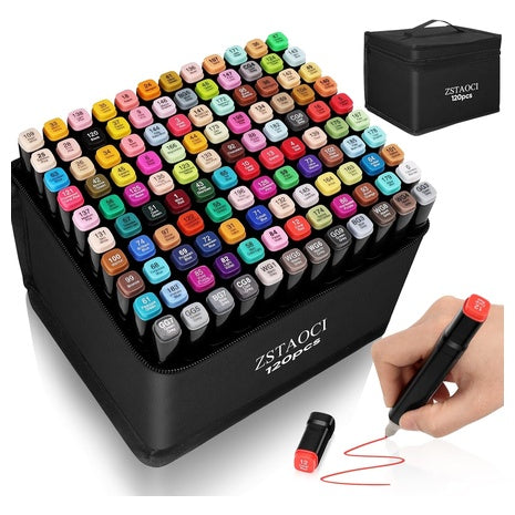 120 Dual Tip Alcohol Markers Set