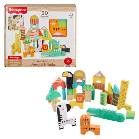 Fisher-Price Wood Toddler Toy 50 Jungle Blocks