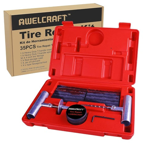 35-Piece Awelcraft Heavy Duty Tire Plug Kit W/ T-Handle Tools & Storage Case