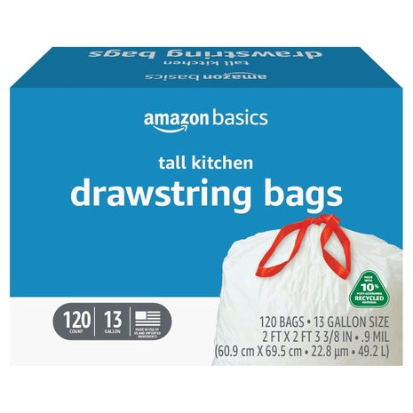 120 Amazon Basics 13-Gallon Drawstring Trash Bags