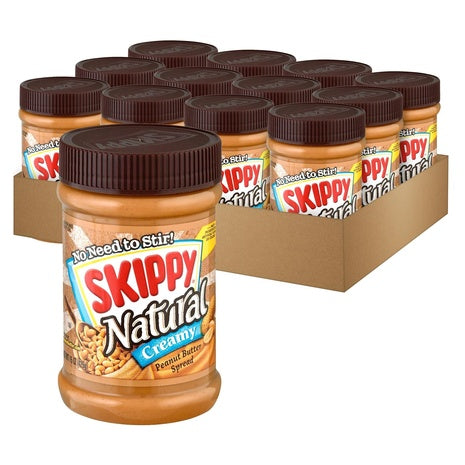12-Pack of Skippy Natural Creamy Peanut Butter Spread (15 Oz)