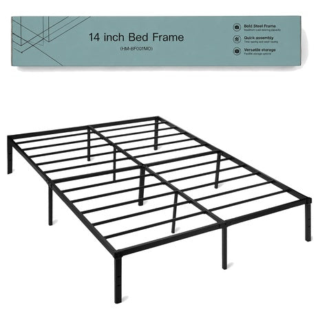 Yorwen Queen 14 Inch Black Steel Platform Bed Frame