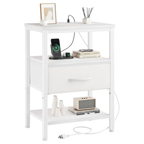 3-Tier Bedside Table with Charging Station