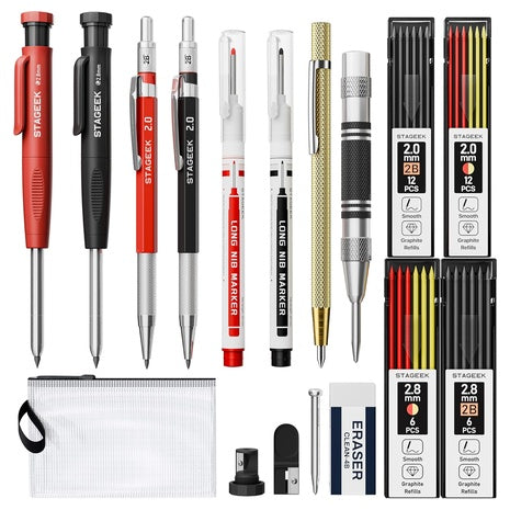 17-Pack Mechanical Carpenter Pencil Set With Sharpener 40 Refills