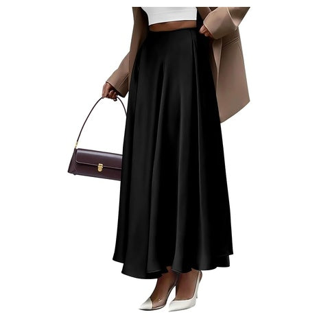 Women's High Waisted Satin A-Line Maxi Skirt (12 Colors)