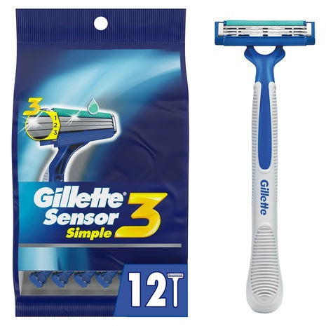 12-Count Gillette Sensor3 Simple Men's Disposable Razors