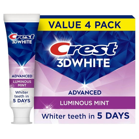 4 Crest 3D White Advanced Luminous Mint Teeth Whitening Toothpaste