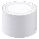 100 White & Silver Disposable Dinner Plates