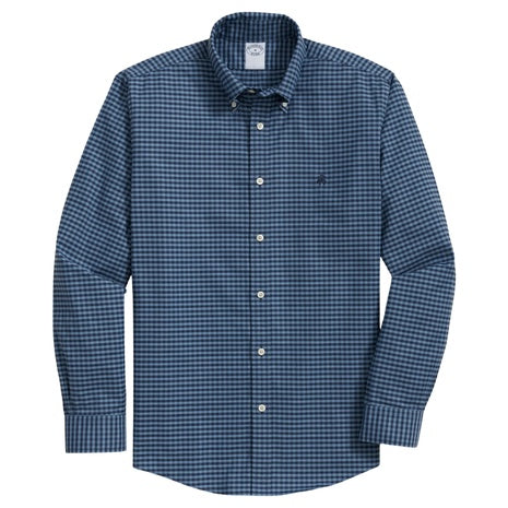 Men's Stretch Cotton Non-Iron Oxford Polo Button Down Collar Gingham Shirt