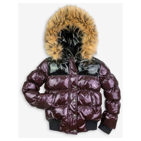 Burgundy/Black Puffer Coat