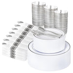 350-Piece Silver Disposable Dinnerware Set with Pre-Rolled Napkins