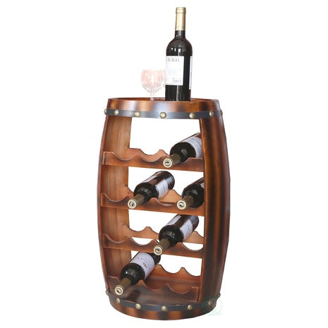 14 Bottle Wooden Barrel Shaped Wine Rack