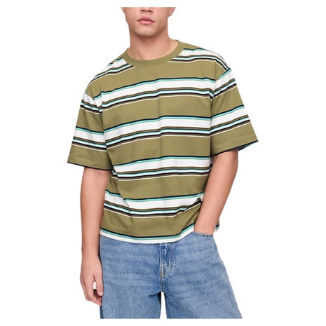 Gap Factory Men's Vintage Soft Stripe Boxy T-Shirt (Moss Stone Green)
