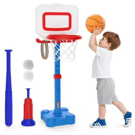 4-in-1 Toddler Basketball Hoop and T Ball Set