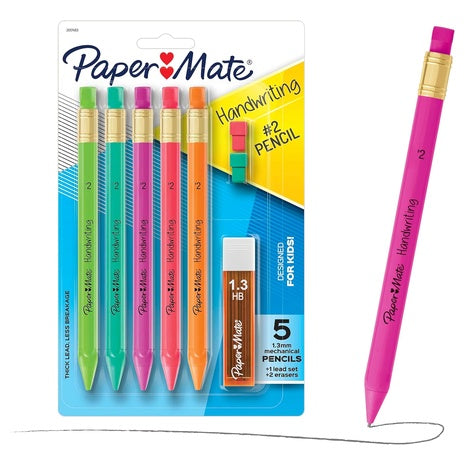 5 Paper Mate Handwriting Mechanical Pencils with Refills