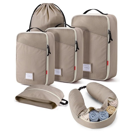 6 Piece Compression Packing Cube Set With Neck Pillow