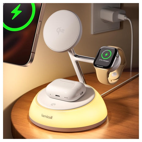 Lamicall 4-in-1 Qi2 15W Certified Wireless Charging Station with LED Night Light
