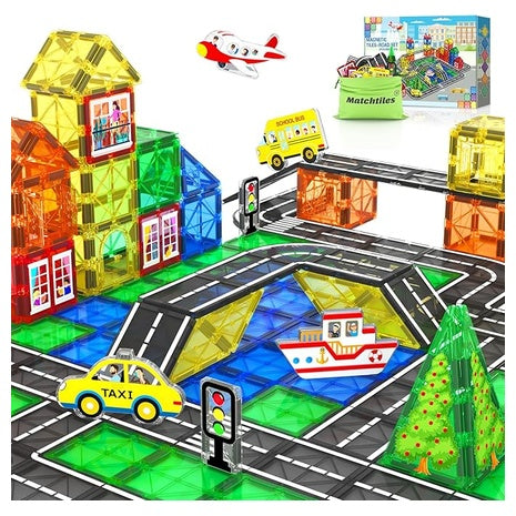 Magnetic Building Tiles Road Toy