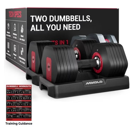 Set Of 2 Mikolo 6-in-1 Free Adjustable Dumbbells Set, 53LB