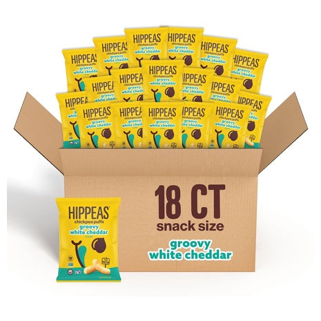 18 Snack Bags of Hippeas Vegan White Cheddar Chickpea Puffs (0.8oz)