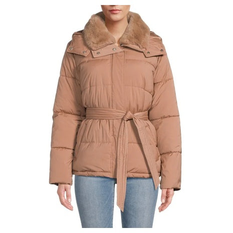 Calvin Klein Women's Faux Fur Collar Hooded Puffer Jacket