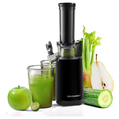 Elite Gourmet Compact Masticating Slow Juicer with 16oz Juice Cup