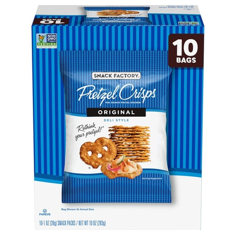 10 Bags Of Snack Factory Original Pretzel Crisps
