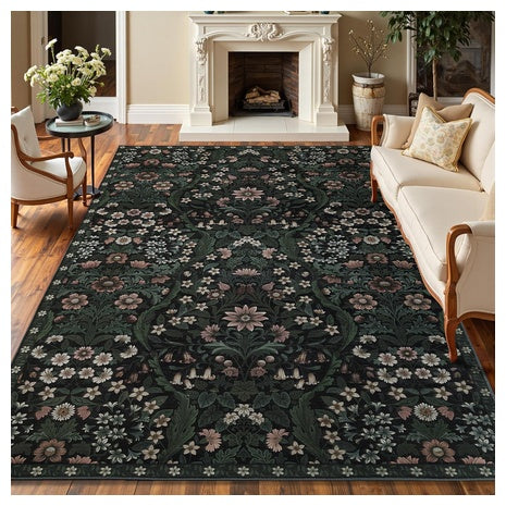 5'x7' Vintage Non-Slip Boho Black Washable Area Rugs (4 Designs)