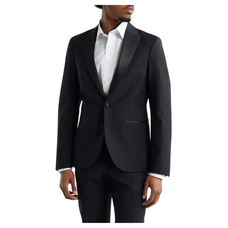 Open Edit Men's Peaked Lapel Stretch Wool Blend Tuxedo Jacket