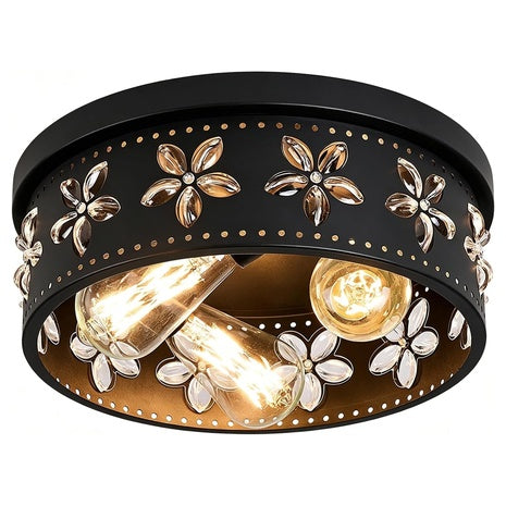 12.6" 3-Light Black Flower Flush Mount Ceiling Light