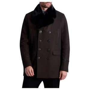 Karl Lagerfeld Paris Men's Faux Fur-Collar & Wool-Blend Peacoat