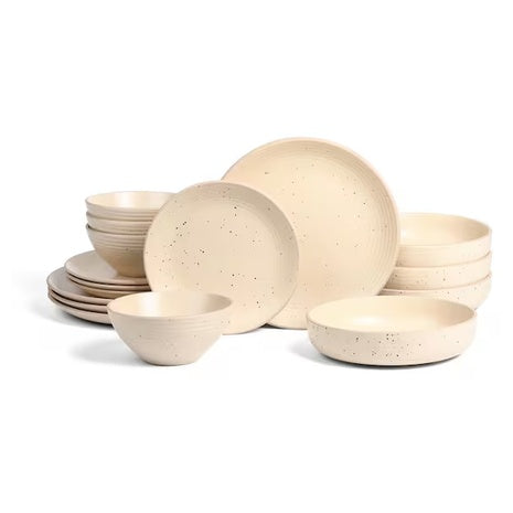 32-Piece Beige Stoneware Dinnerware Set