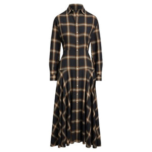 Polo Ralph Lauren Women's Plaid Twill Paneled Long Sleeve Shirtdress