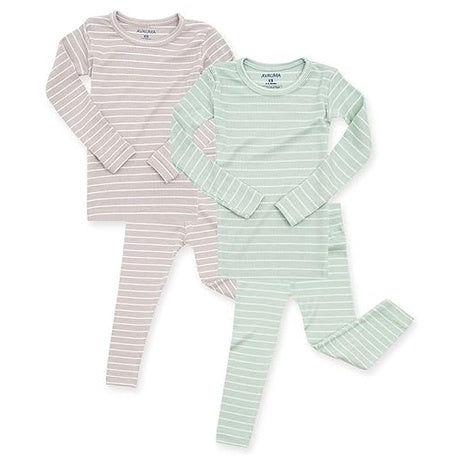 2 Pack of Size 3T Beige, Mint Ribbed Pajamas