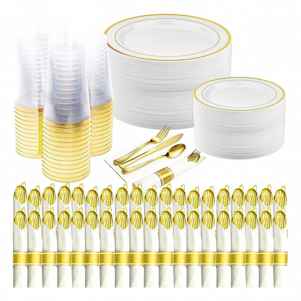 350 Pcs Rose Gold Disposable Dinnerware Set
