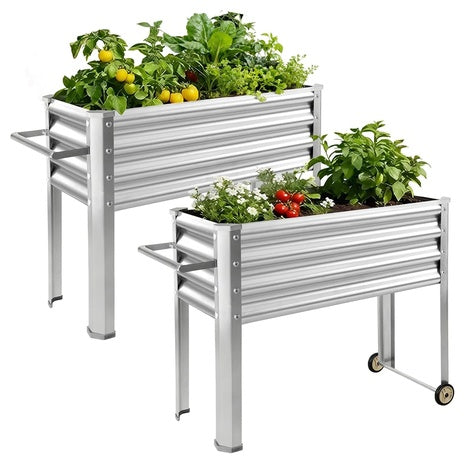 2-Pack Galvanized Raised Garden Bed With Legs & Wheels (48x18x32in)