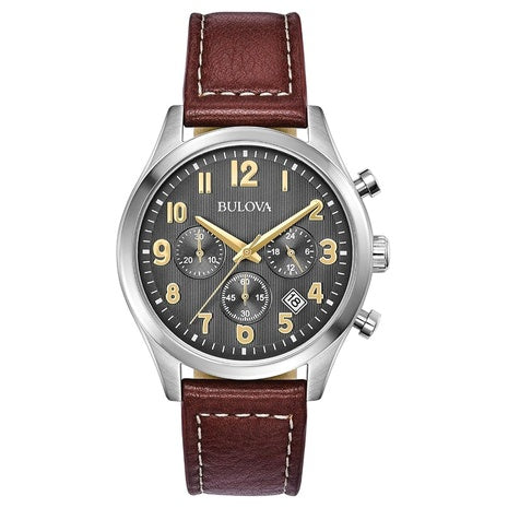 Bulova Men's Classic Stainless Steel 6-Hand Chronograph Quartz Leather Strap Watch