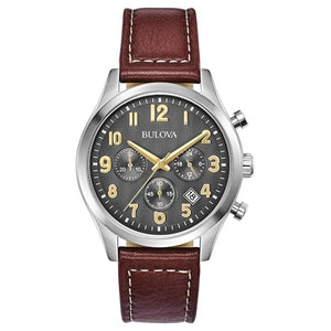 Bulova Men's Classic Stainless Steel 6-Hand Chronograph Quartz Leather Strap Watch
