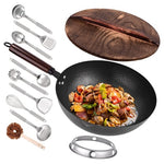 12.8" Carbon Steel Wok Pan with 10 Cookware Accessories
