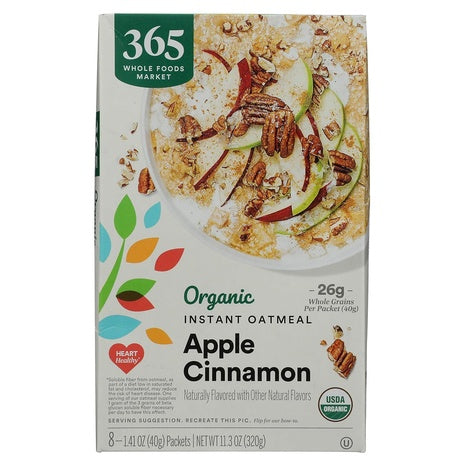 8 Packets 365 Whole Foods Organic Apple Cinnamon Instant Oatmeal
