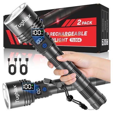 2-Pack Tughlax 5-Mode Rechargeable LED Flashlight W/ LCD Display