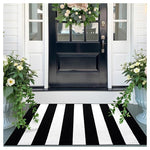 Indoor/Outdoor Black and White Striped Washable Cotton Rug
