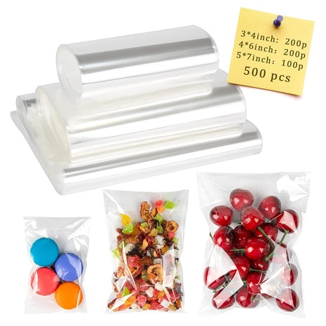500 Clear Self-Sealing Cellophane Bags (3 Sizes)
