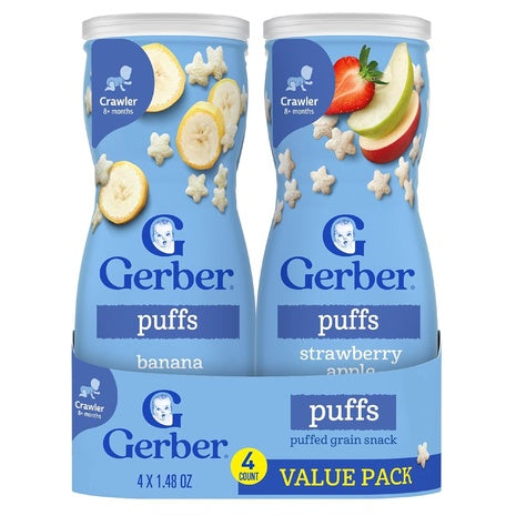 6 Or 8 Cans Gerber Strawberry Apple, Blueberry, Banana, Vanilla & More Puffs!